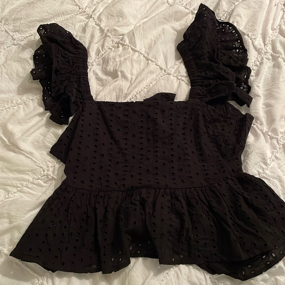 NWT Black eyelet top